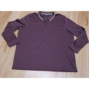 Perry Ellis Mens 3X Plum Purple Textured Honeycomb Quarter Zip Long Sleeve Polo